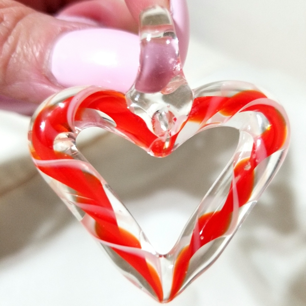 Orange heart shaped glass pendant